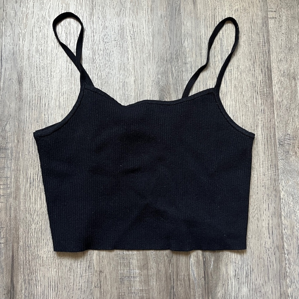 Kendall & Kylie Black Ribbed Crop Knit Tie Back Tank Top